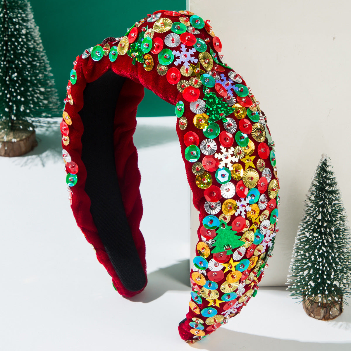 Wholesale Red and Green Christmas Fabric Knotted Party Hair Accessories